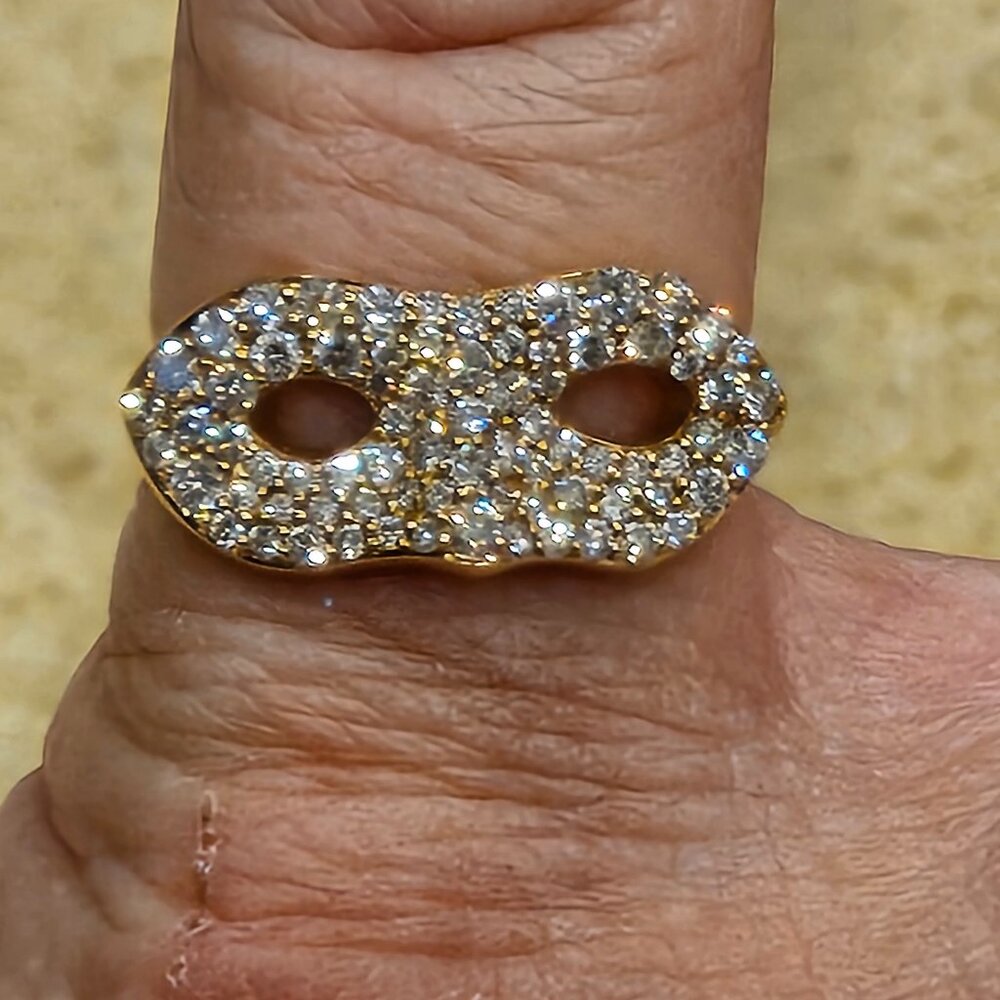 RARE LUXURY MONICA RICH KOSANN UNMASKED PHANTOM MASK PAVE DIAMOND 18K RING BAND